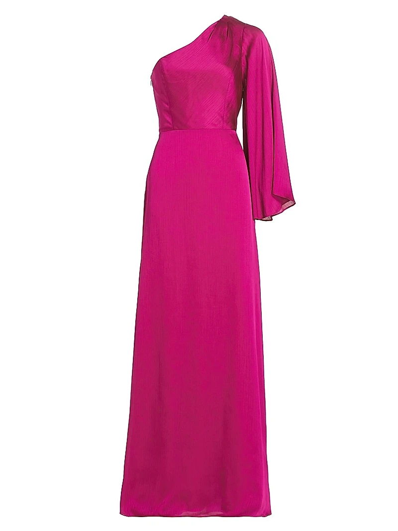 Keely Crinkle Georgette One-Shoulder Gown