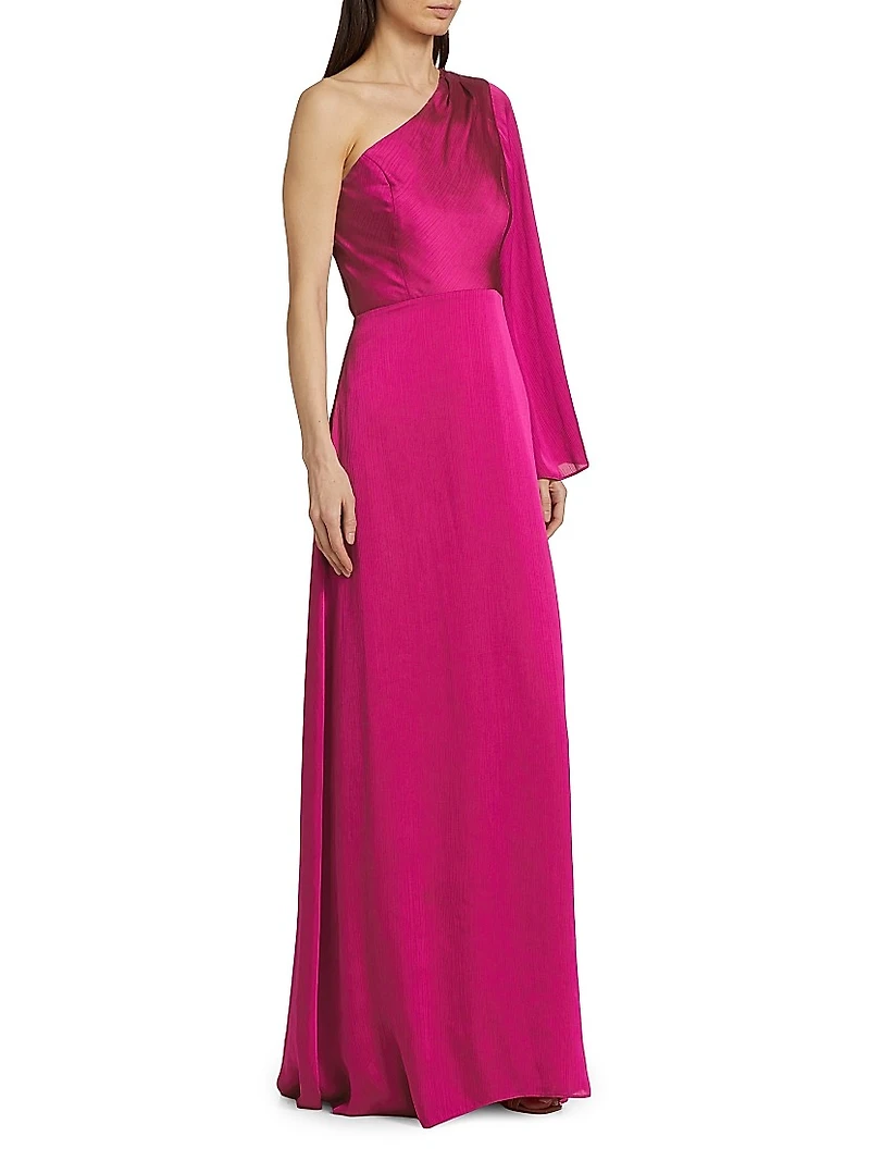 Keely Crinkle Georgette One-Shoulder Gown