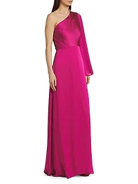 Keely Crinkle Georgette One-Shoulder Gown