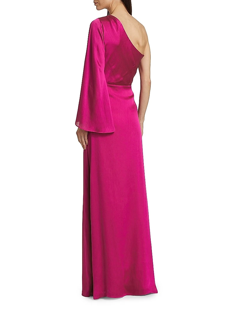 Keely Crinkle Georgette One-Shoulder Gown