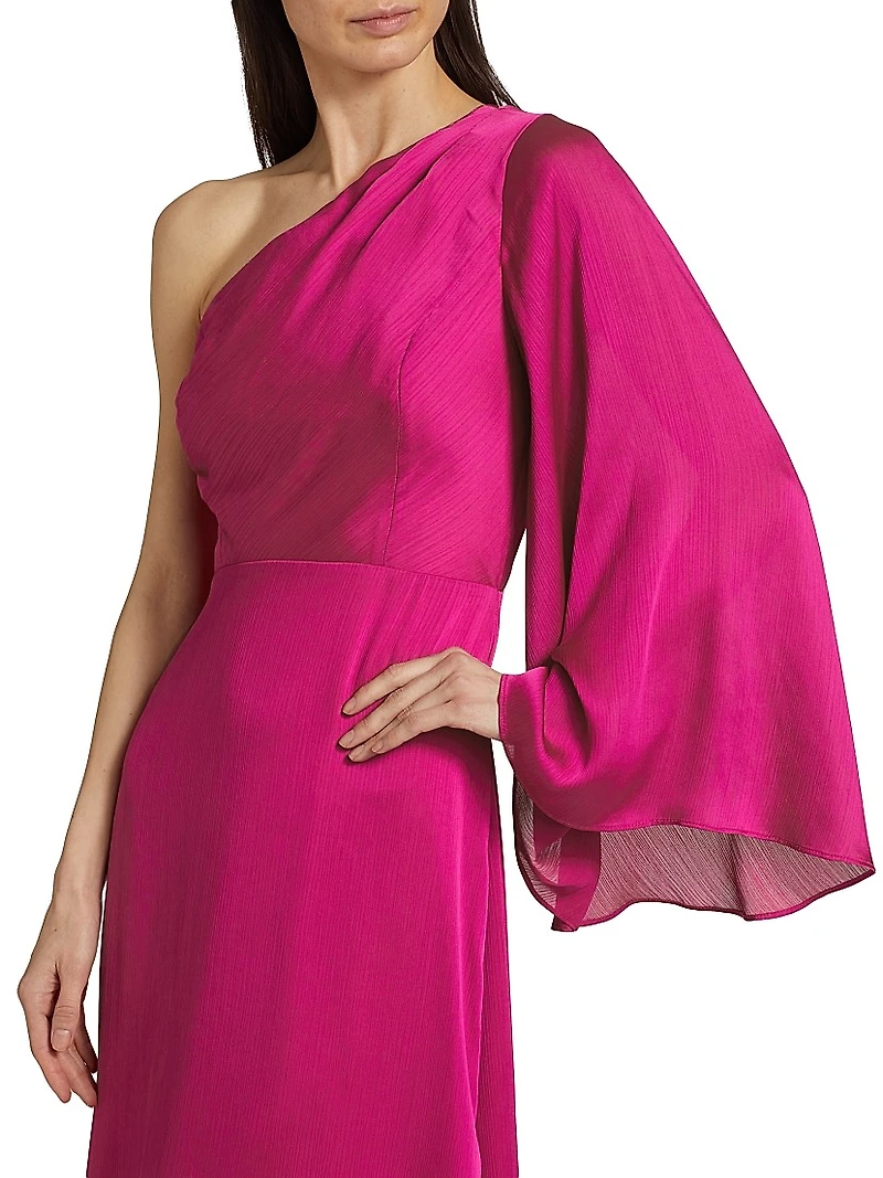Keely Crinkle Georgette One-Shoulder Gown