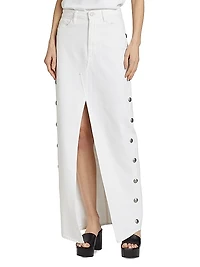 Elizabella Studded Denim Maxi Skirt