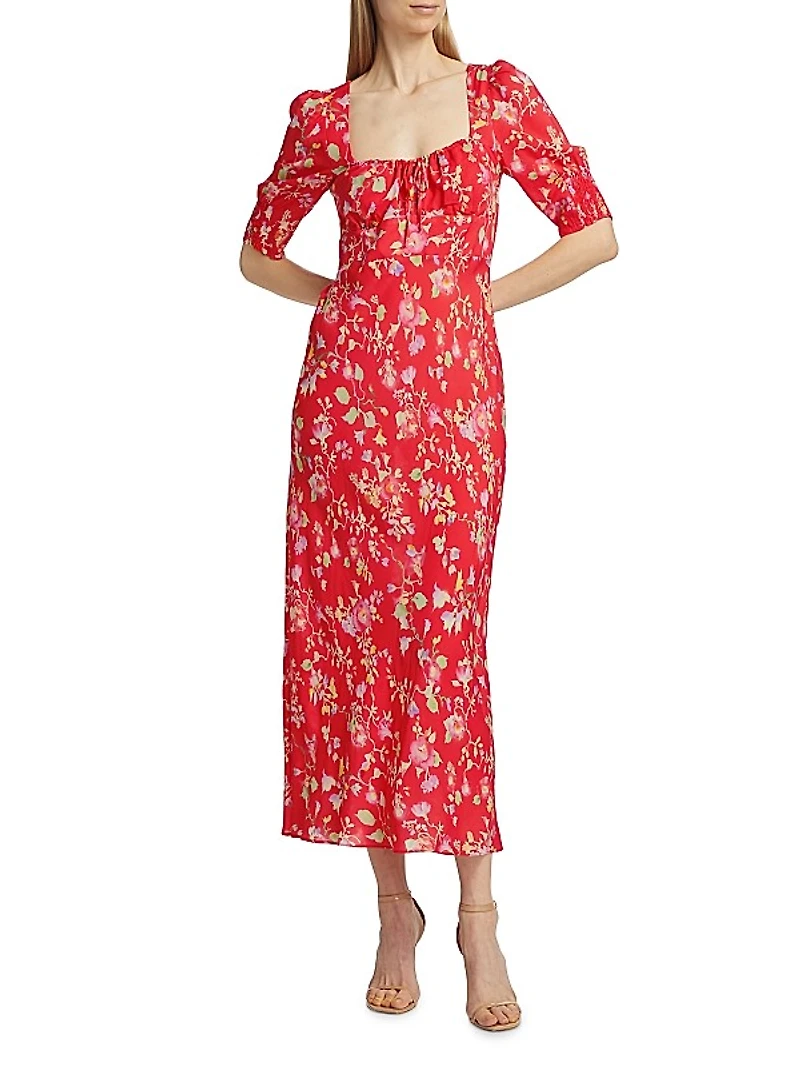 Alida Floral Short-Sleeve Midi-Dress