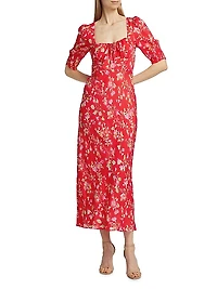 Alida Floral Short-Sleeve Midi-Dress