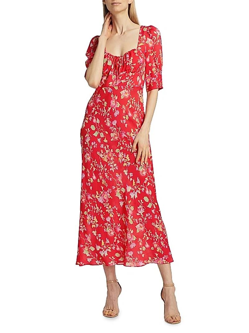 Alida Floral Short-Sleeve Midi-Dress