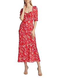 Alida Floral Short-Sleeve Midi-Dress