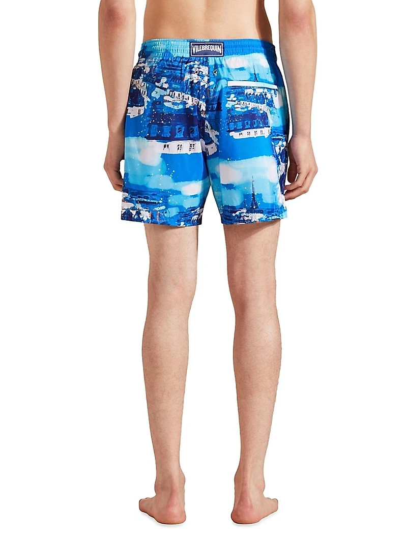Paris Printed Swim Trunks