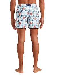 Starfish-Embroidered Swim Trunks