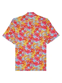 Tahiti Flower Linen Camp Shirt