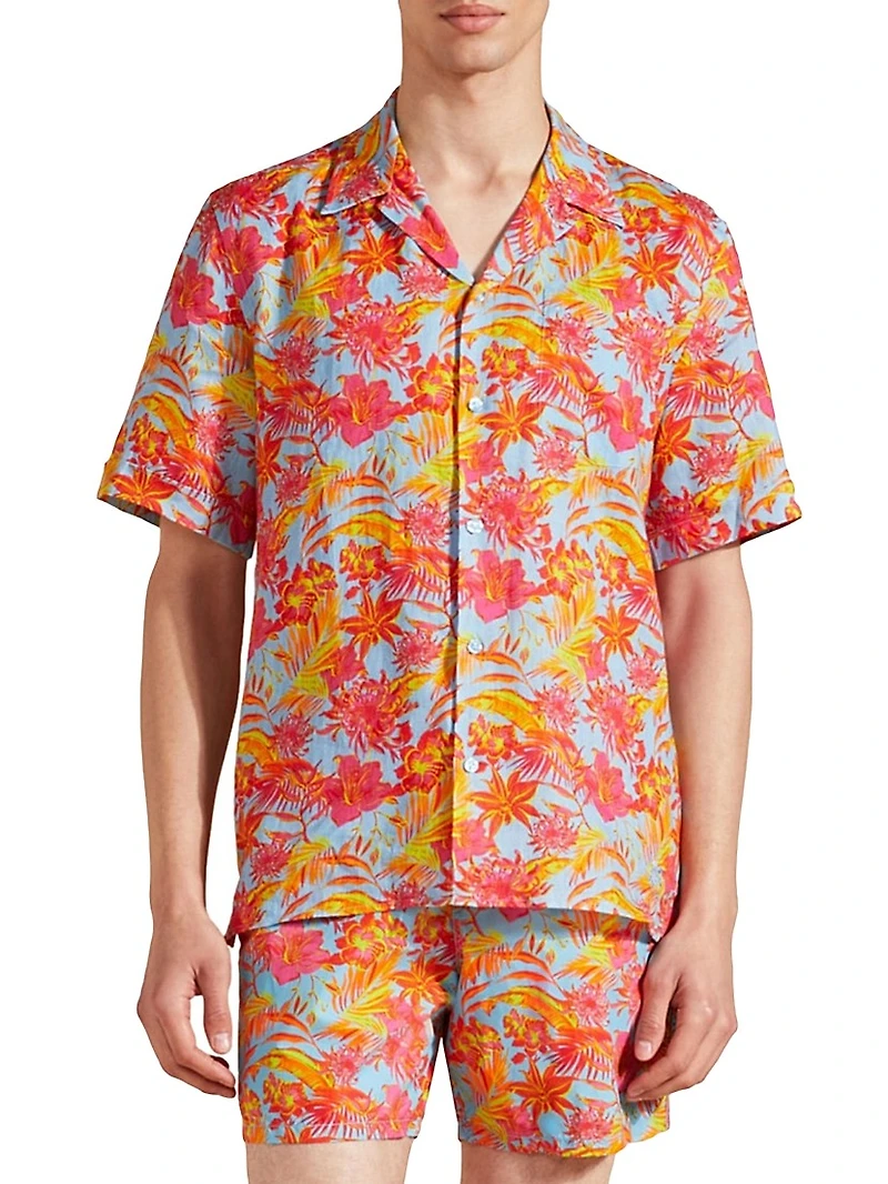 Tahiti Flower Linen Camp Shirt