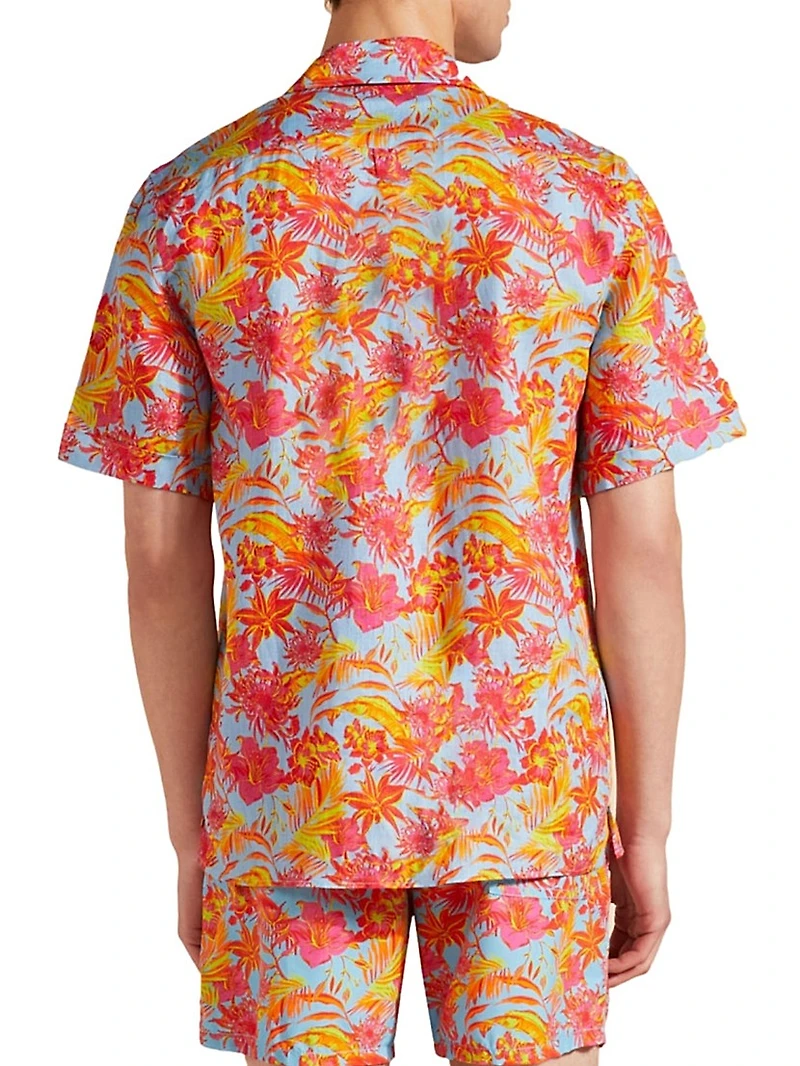 Tahiti Flower Linen Camp Shirt