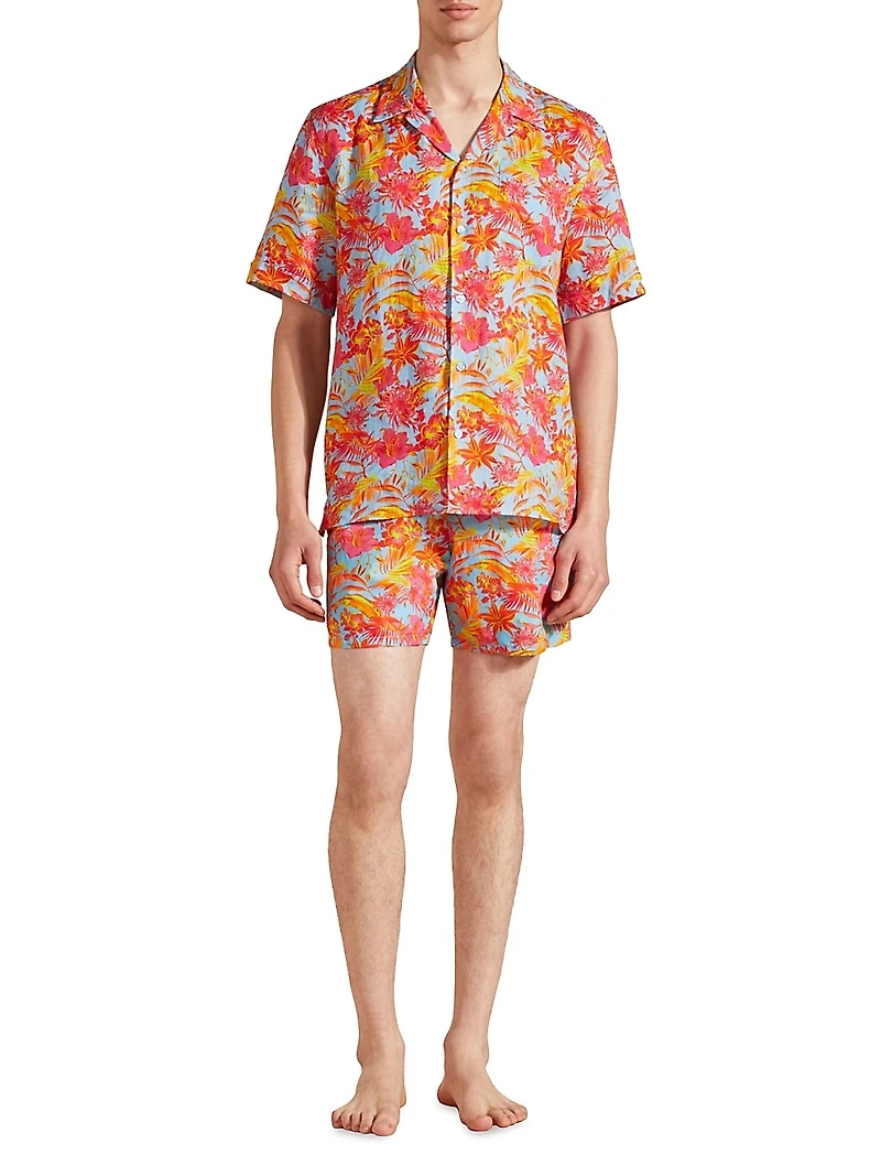 Tahiti Flower Linen Camp Shirt