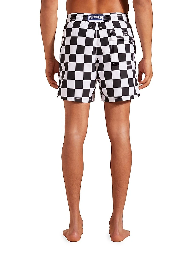 Damier Print Swim Trunks