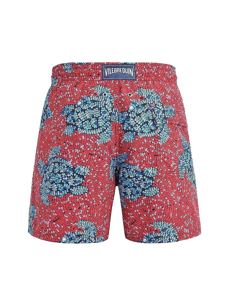 Turtle Sequin Trompe L'oeil Swim Trunks