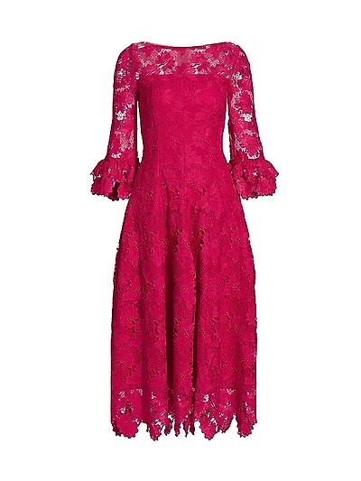 Guipure Lace Cocktail Midi-Dress