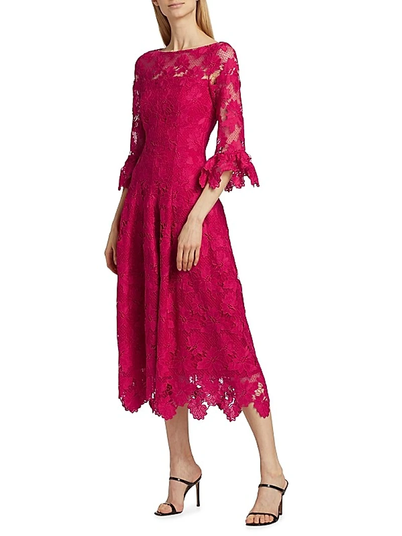 Guipure Lace Cocktail Midi-Dress