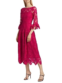 Guipure Lace Cocktail Midi-Dress