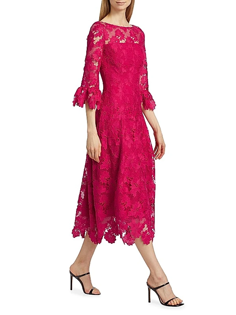Guipure Lace Cocktail Midi-Dress