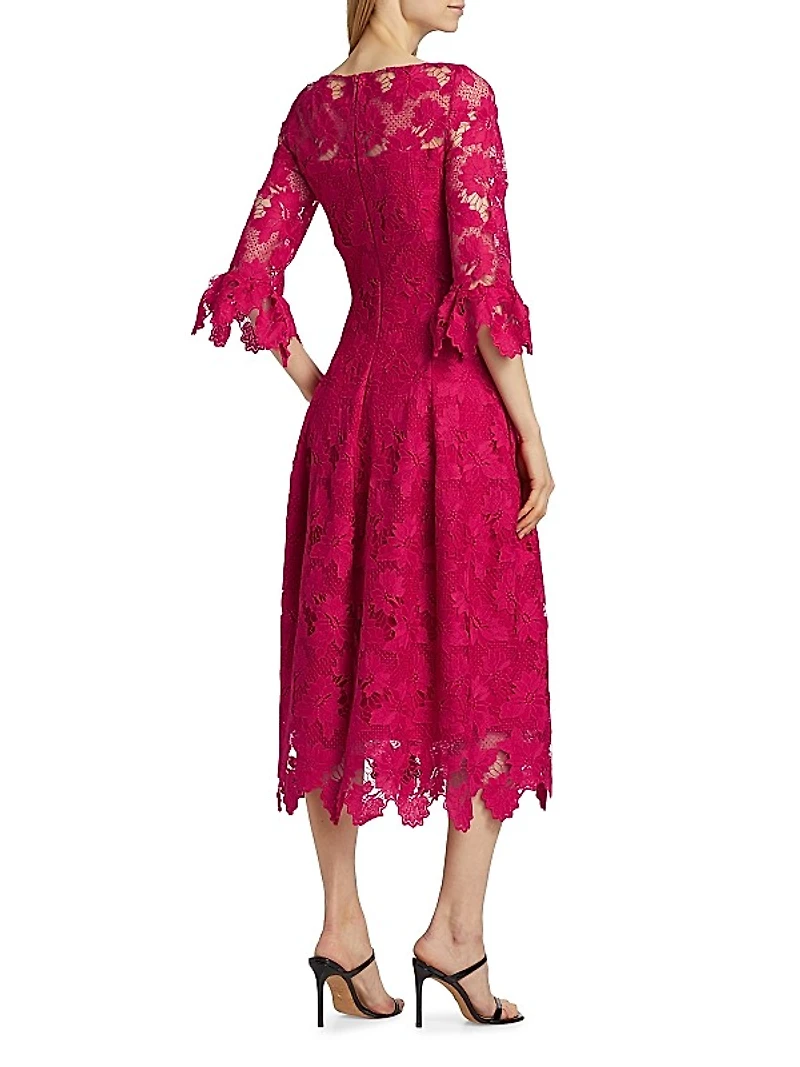 Guipure Lace Cocktail Midi-Dress