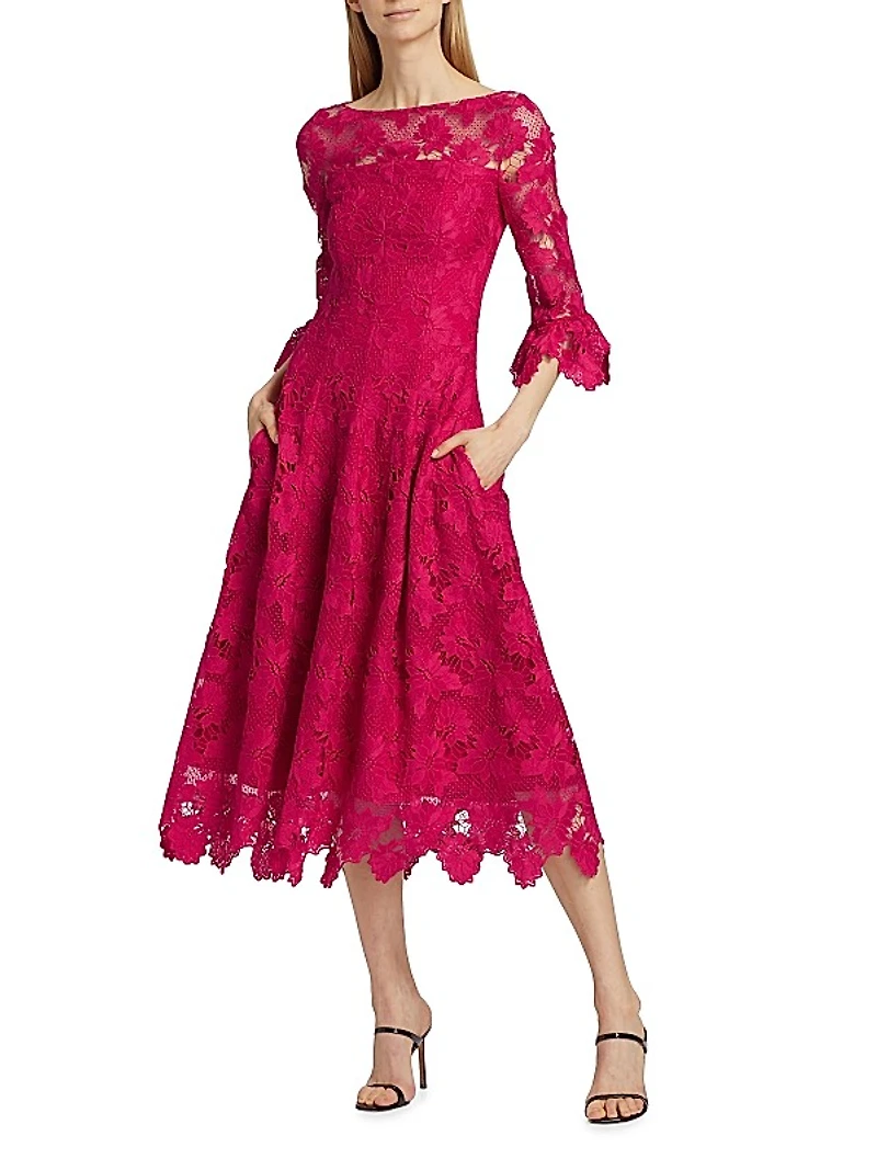 Guipure Lace Cocktail Midi-Dress