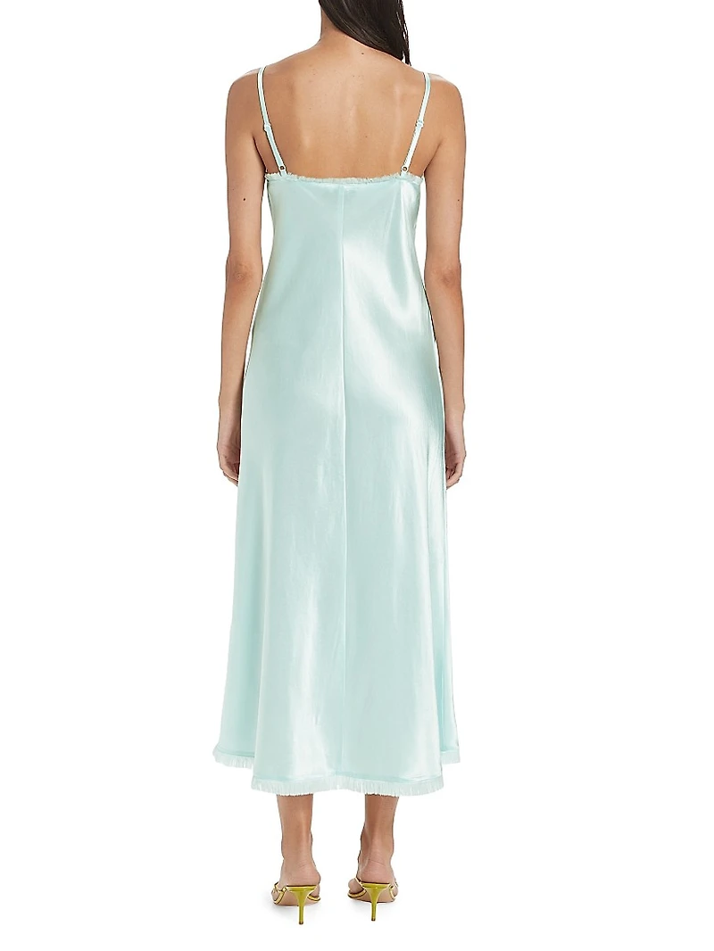 Satin Frayed-Edge Cami Midi-Dress
