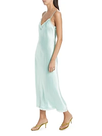 Satin Frayed-Edge Cami Midi-Dress