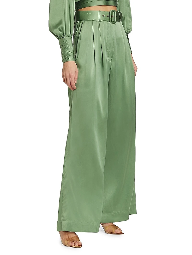 Tuck Wide-Leg Silk Pants