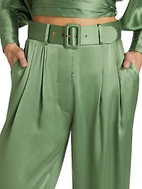 Tuck Wide-Leg Silk Pants