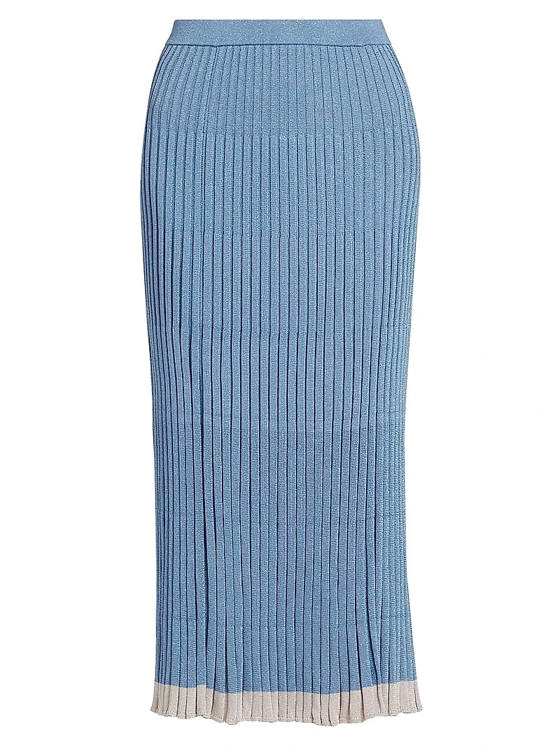 Rib-Knit Metallic Midi-Skirt