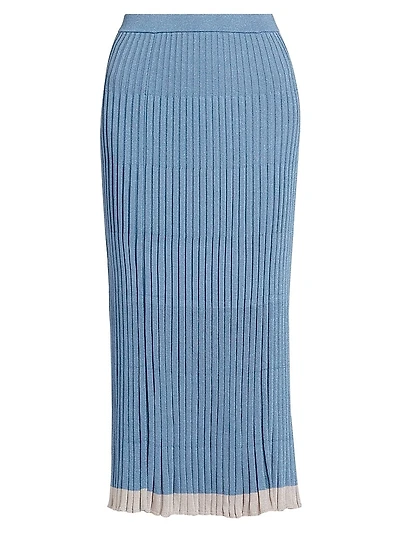 Rib-Knit Metallic Midi-Skirt