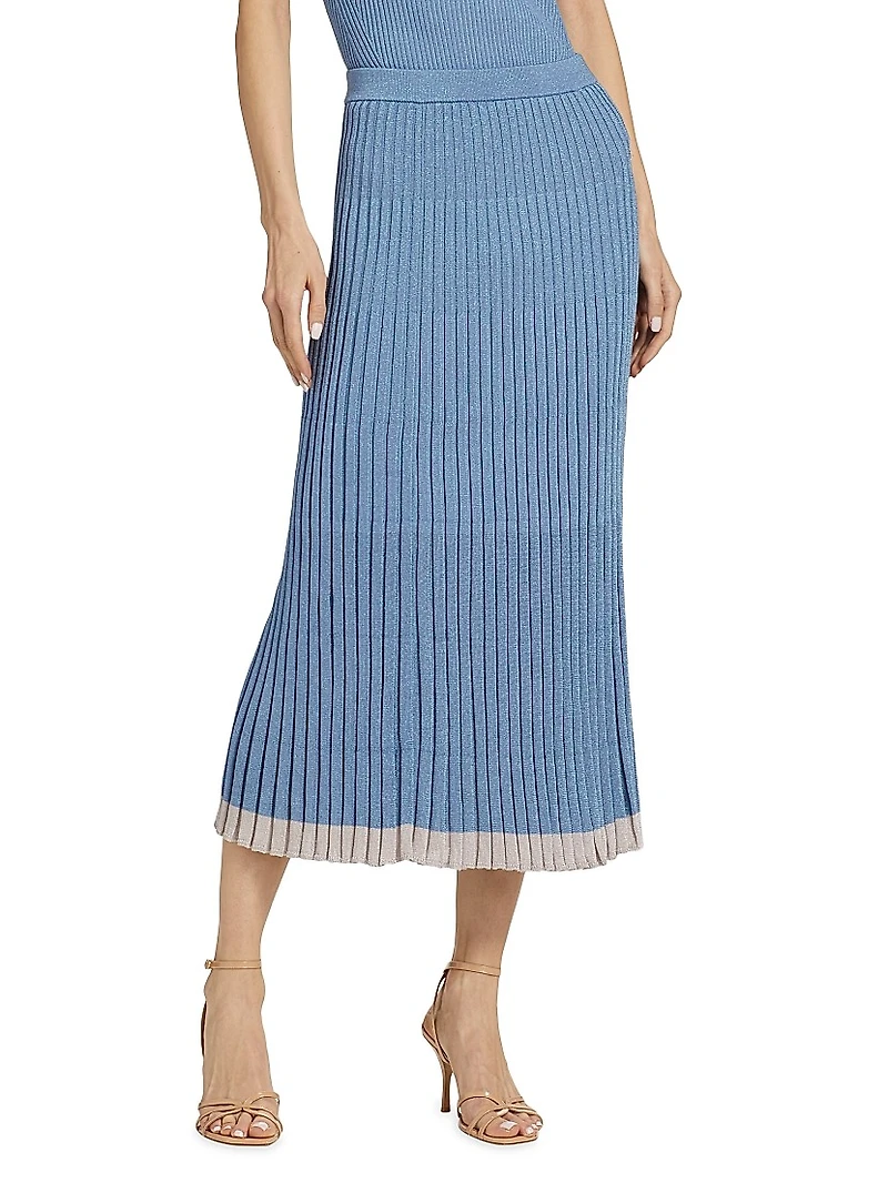 Rib-Knit Metallic Midi-Skirt