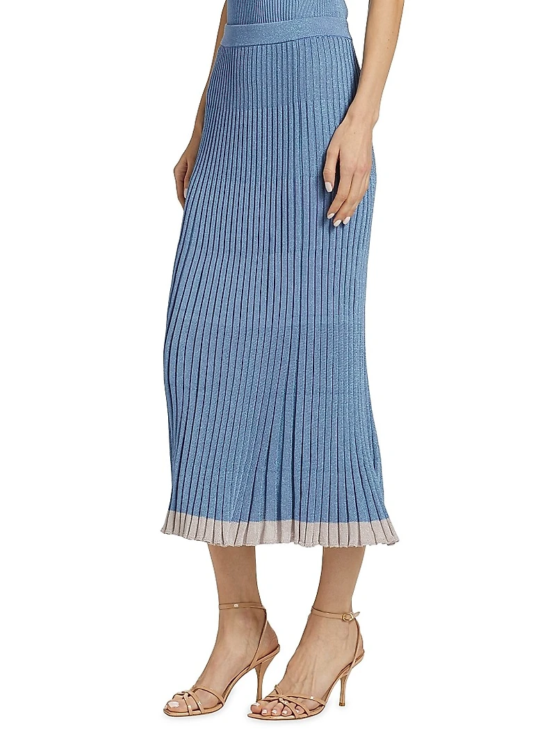 Rib-Knit Metallic Midi-Skirt