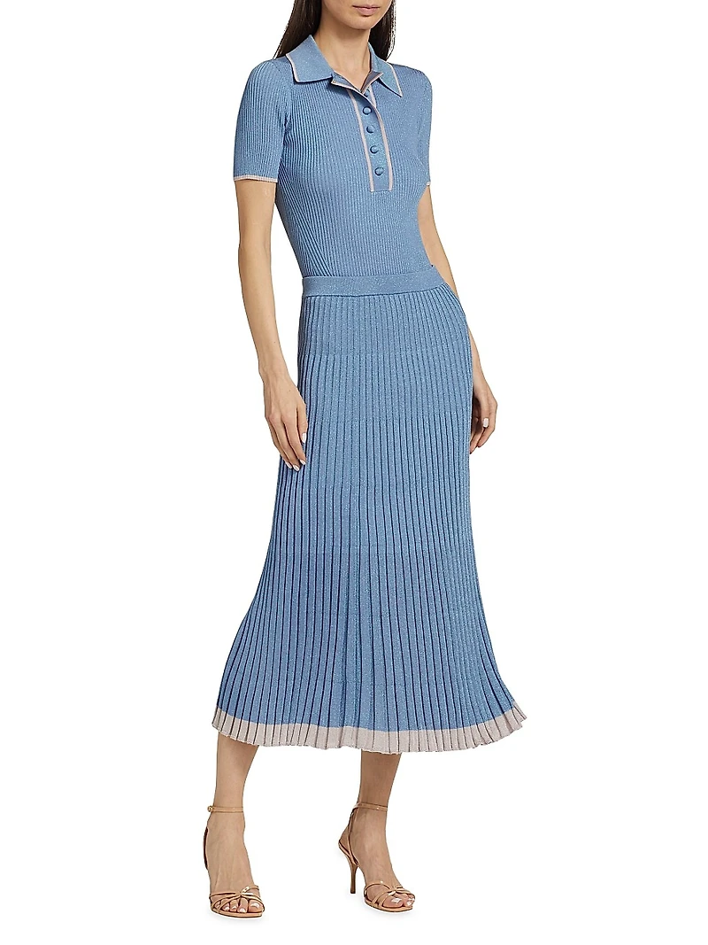 Rib-Knit Metallic Midi-Skirt