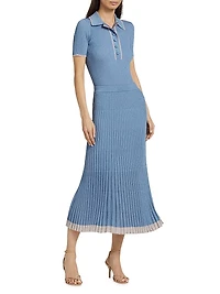 Rib-Knit Metallic Midi-Skirt