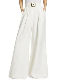 Linen Belted Wide-Leg Pants