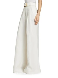 Linen Belted Wide-Leg Pants