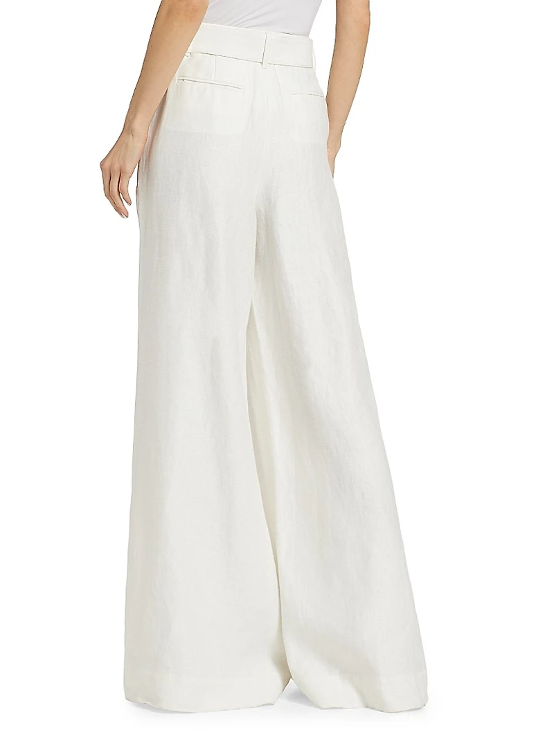 Linen Belted Wide-Leg Pants