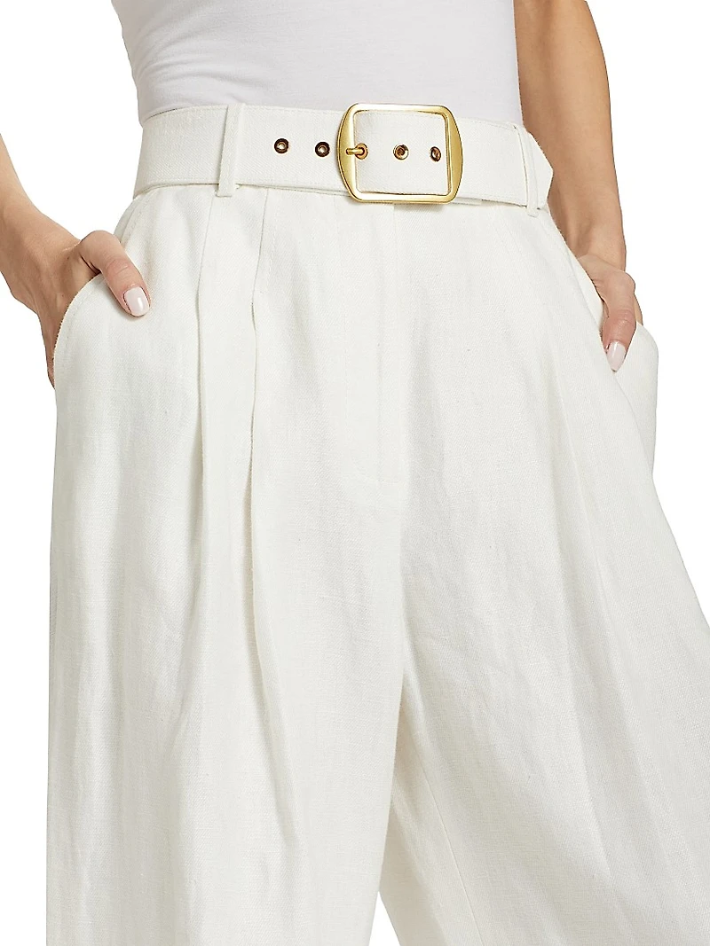 Linen Belted Wide-Leg Pants