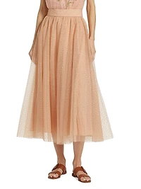 Metallic-Dot Tulle Midi-Skirt