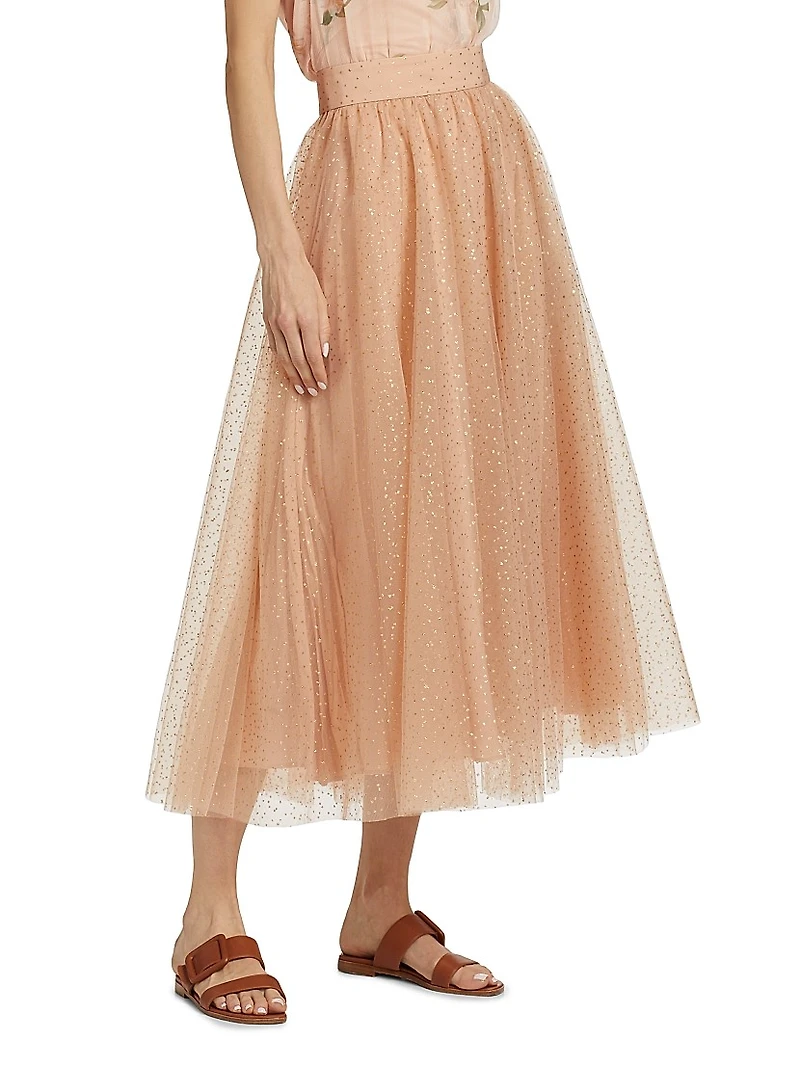 Metallic-Dot Tulle Midi-Skirt