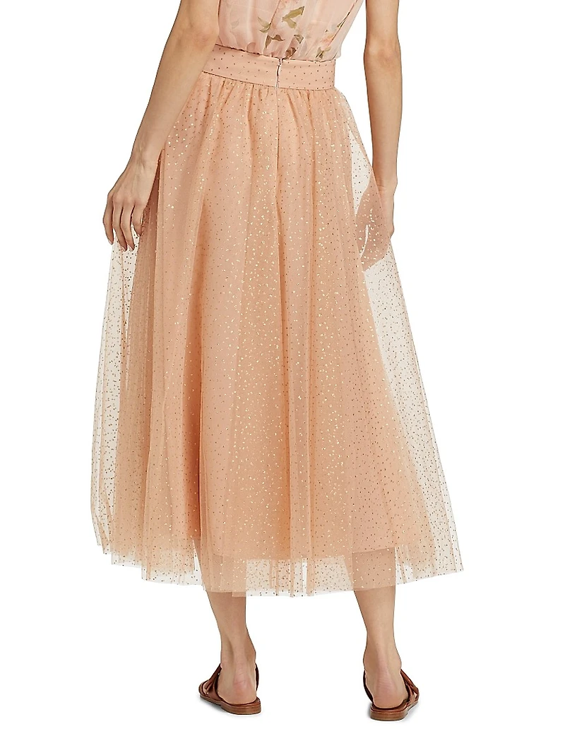 Metallic-Dot Tulle Midi-Skirt