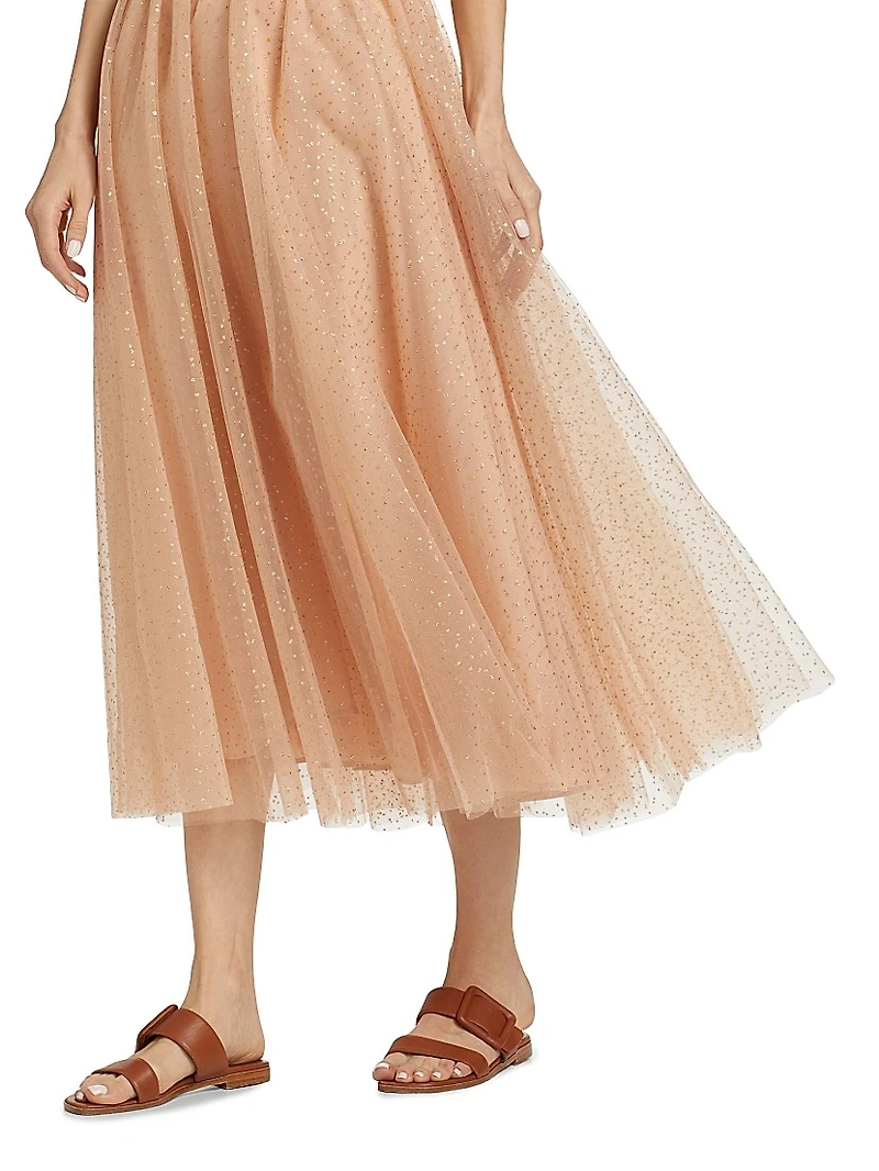Metallic-Dot Tulle Midi-Skirt