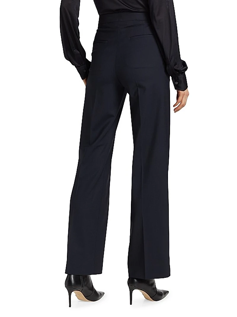 Stretch Wool Straight-Leg Pants