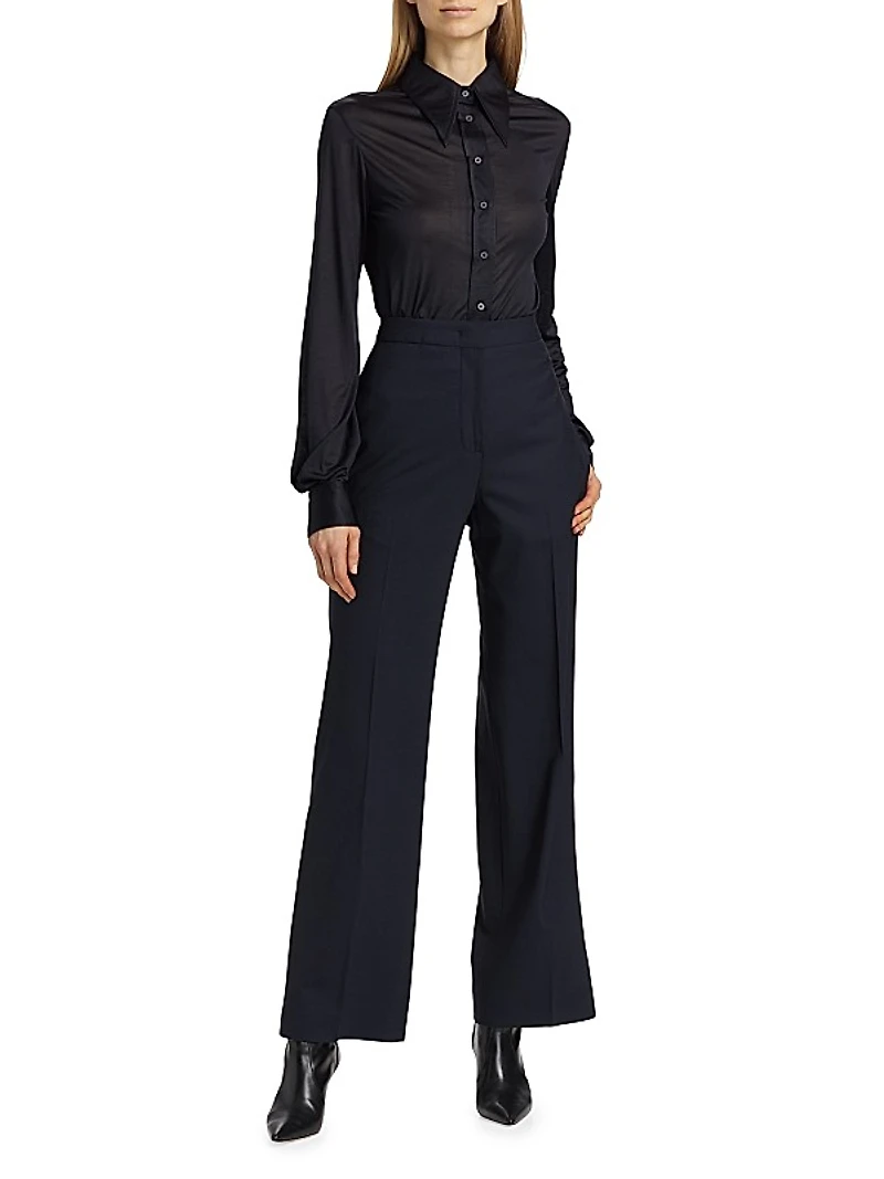 Stretch Wool Straight-Leg Pants