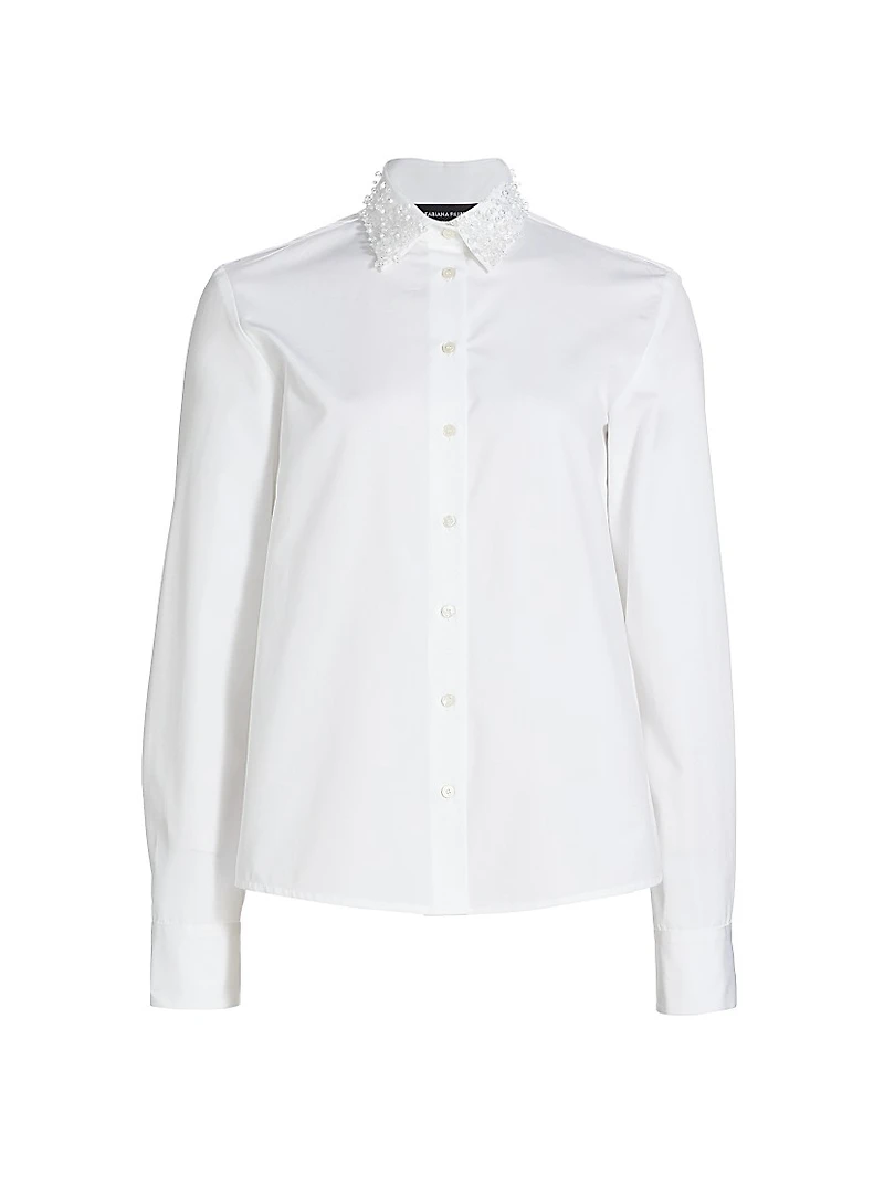 Faux Pearl Embellished Poplin Shirt