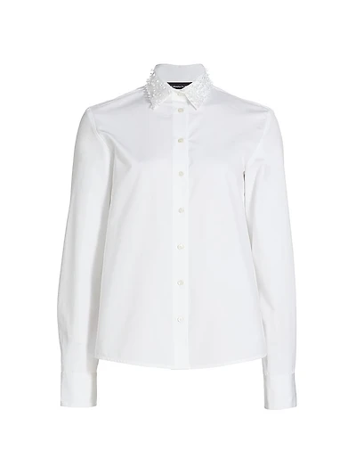 Faux Pearl Embellished Poplin Shirt