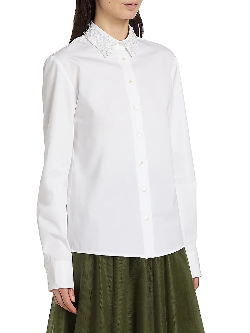 Faux Pearl Embellished Poplin Shirt