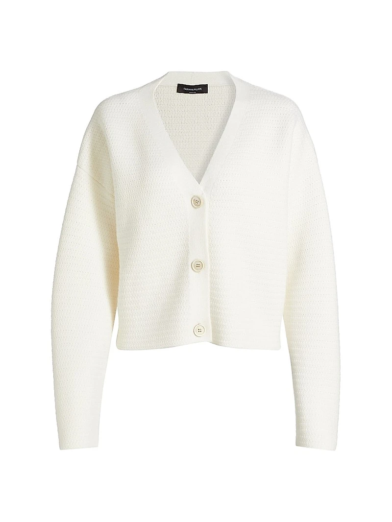 Mat Stitch Wool V-Neck Cardigan