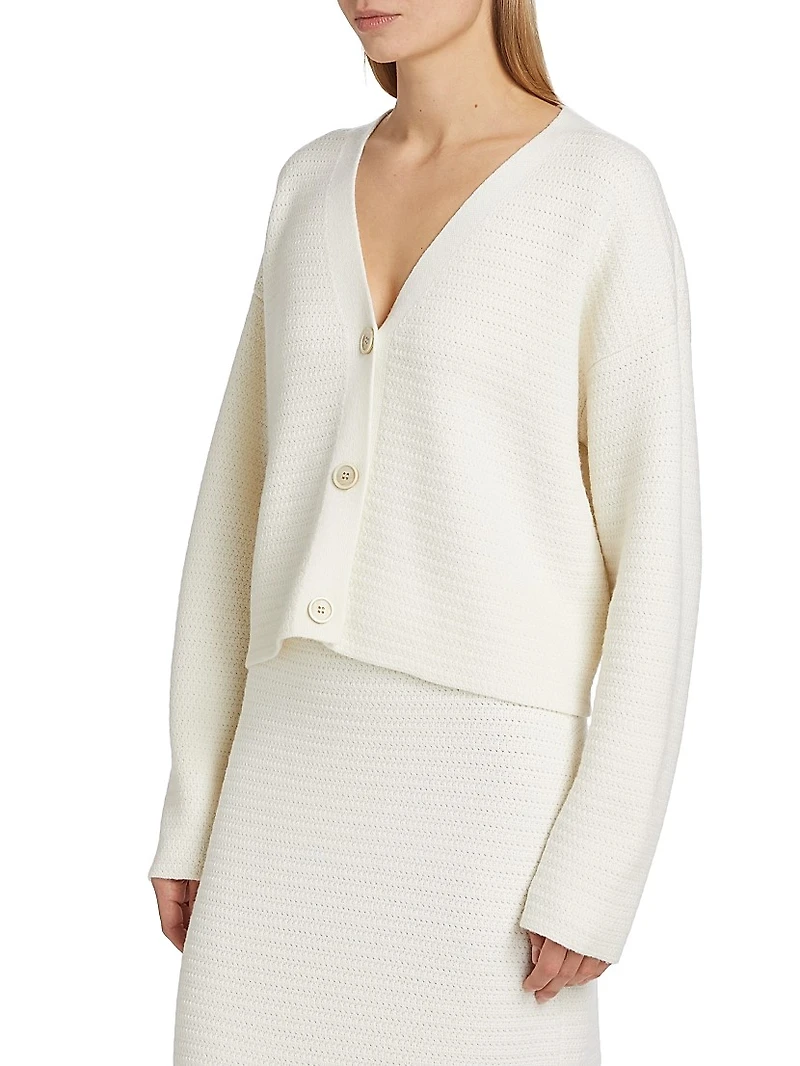 Mat Stitch Wool V-Neck Cardigan