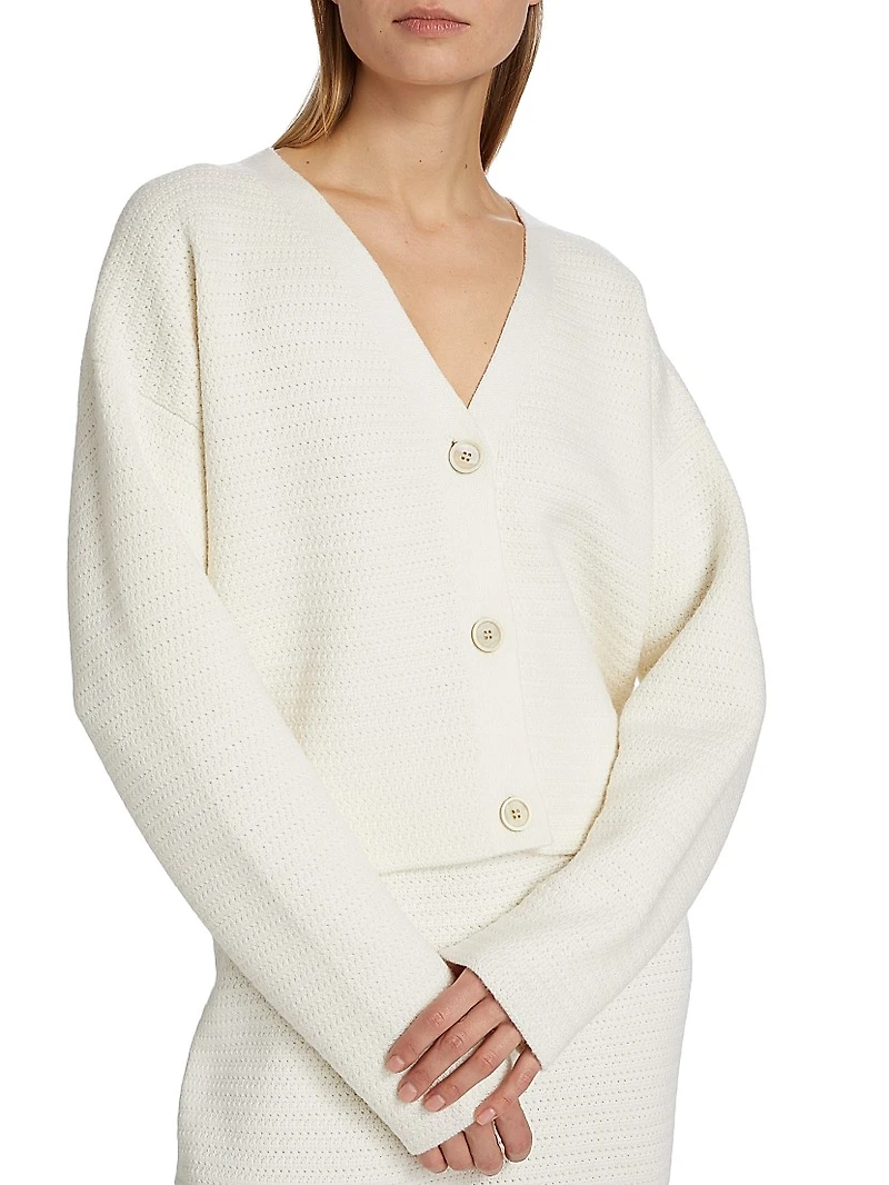 Mat Stitch Wool V-Neck Cardigan